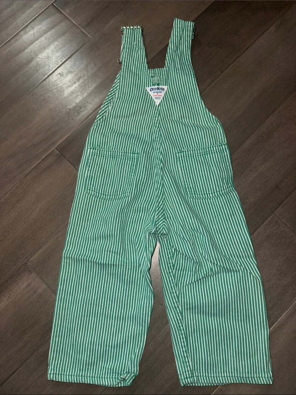 Vintage OshKosh B'Gosh Green & White Striped Overalls (Size 2T)